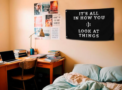 3x5 Feet Inspirational Positive Quotes "It’s All In How You Look At Things" Wall Flags - Motivational Entrepreneur Poster Prints - Wall Flag for Indoor and Outdoor - Improvement Wall Decor for Home