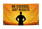 3x5 Feet Motivational Flags with Quote "No Excuses Just Results" with 4 Brass Grommets - Single Sided Cool Poster for Gym and Dorm Room College - Polyester Wall Tapestry Decoration for Gyus