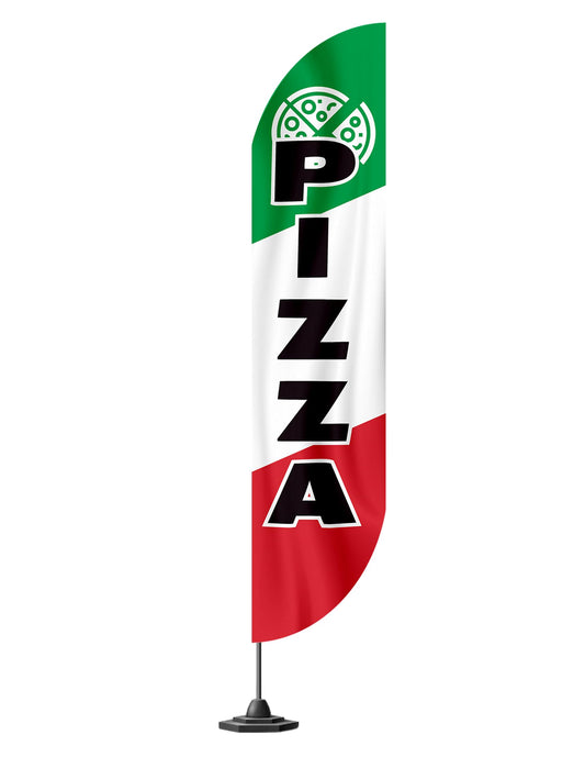 12x2.5 Feet Tall Feather Flags "Pizza" - Single Sided Food Themed Feather Banners - Tall Italy Advertising Flag for Outdoor Garden - Pizza Flags with Polyester - Flagpole is Not Included