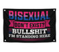3x5 Feet LGBT Quote Polyester Flag "Bisexual Don't Exist? Bullshit I'm Standing Here" with Four Brass Grommets - Bisexual Banner Tapestry - Single Sided Funny Wall Flags for Decoration College Dorm