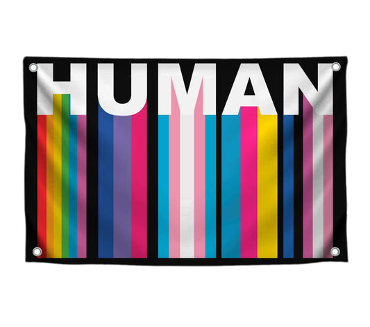 3x5 Feet LGBT Multicolor Human Flag with Four Brass Grommets - Polyester Decoration for Student Girls Bedroom - Human Colorfull Banner for Wall Livingroom - Funny Wall Flag for College Dorm Room