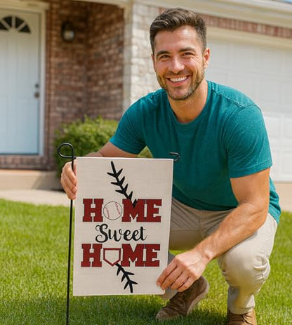 12x18 Inch Double Sided Summer and Spring Garden Flag - Baseball Home Sweet Home House Flag - Seasonal Large Outdoor Yard Flags of Burlap - Bat Ball Sport Flag Burlap Yard Outdoor Decorative