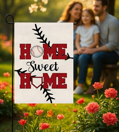 12x18 Inch Double Sided Summer and Spring Garden Flag - Baseball Home Sweet Home House Flag - Seasonal Large Outdoor Yard Flags of Burlap - Bat Ball Sport Flag Burlap Yard Outdoor Decorative