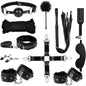 Sets of 11 Bondage for Sex - BDSM Leather Bondage Set - Restraint Kits for Women and Couples - Kinky Toys with Leathers Material - Adjustable Handcuffs Collar Ankle Cuff Blindfold Feather Tickler