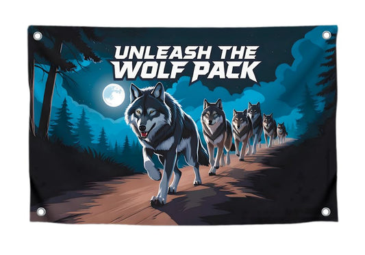 3x5 Feet Meme Wolf Pack Flag with Motivation Quote "Unleash the Wolf Pack" with Four Brass Grommets - Single Sided Great Flag for College or House - Polyester Cool Tapestry Flags for Room Guys