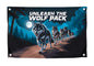 3x5 Feet Meme Wolf Pack Flag with Motivation Quote "Unleash the Wolf Pack" with Four Brass Grommets - Single Sided Great Flag for College or House - Polyester Cool Tapestry Flags for Room Guys