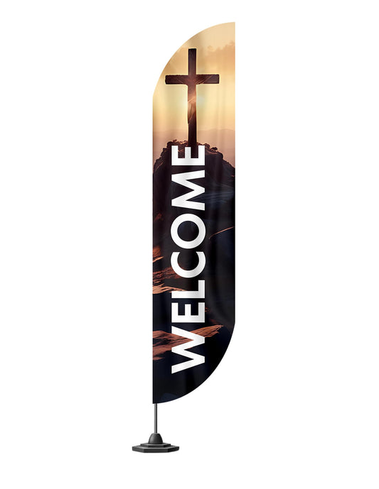 12x2.5 Feet Tall Feather Flags "Welcome" - Single Sided Feathers Banners Church Themed - Tall Advertising Flag for Outdoor Garden - Religious Feather Flags with Polyester - Flagpole is Not Included