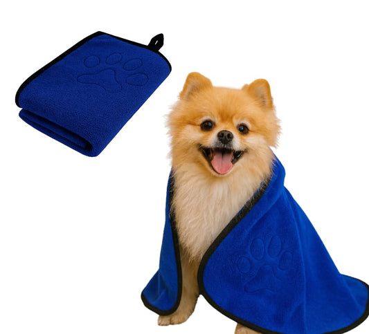 34 x 10.50 inches Blue Dog Towel for Drying - Perfect Dogs Shower Supplies - Soft and Quick Drying Pet Grooming Towel - Animals Grooming Bath with Comfortable Hand Pockets and Absorbent Microfibers