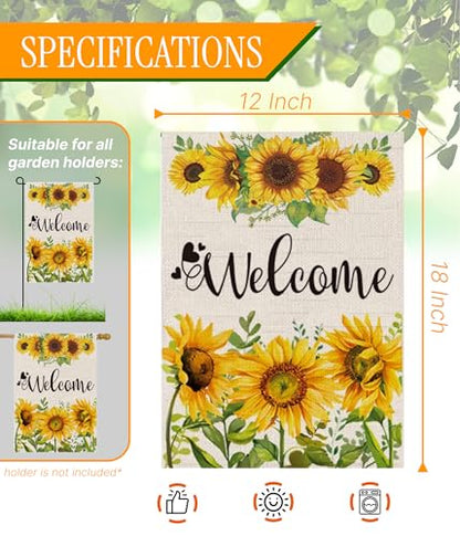 Double Sided Summer Garden Flag - Seasonal Large Outdoor Yard Flags of Burlap - Banner Welcome Summer or Spring - Outside Garden Yard Decorations - Welcome Flower Summer Outdoors Flag