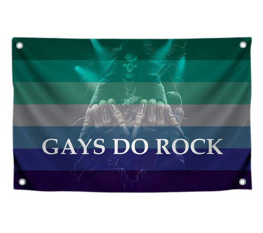 3x5 Feet Tapestry Flag Gays Do Rock with Four Brass Grommets - LGBT Decor for Student Bedroom - Hard Rock Musical Decoration for Wall - Polyester Skeleton Banners Can Be Used Indoor or Outdoor