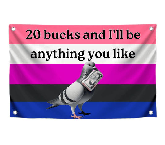3x5 Feet Genderfluid Pigeon Pride Polyester Flag with Four Brass Grommets - Quote Multicolor Flag "20 Bucks and I'll Be Anything You Like" with Four Brass Grommets - American Money Banner for Home