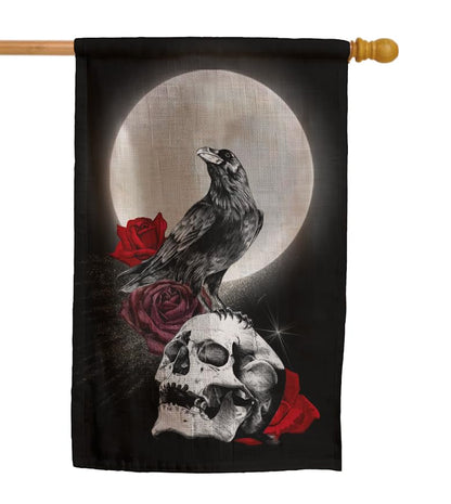 12x18 Inches Skull Triple Moon Flag - Double Sided Rose Galaxy Halloween Crow Wicca Garden - Welcome Party Outdoor Outside Decorations - Picks Home House Garden Yard Gothic Decor