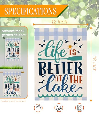 Double Sided Summer Garden Flag - Banner Life Is Better At The Lake - Holiday Yard Outdoor Decoration - Seasonal Large Outdoor Yard Flags of Burlap - Welcome Summer Flags for Outdoor