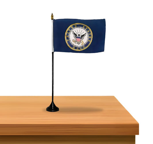 Set of 12 (Dozen) Miniature 4x6 Inch USA Themed Desk and Table Flags – Small USA Stick Flags with Plastic Staff and Gold Spear – Polyester Decorative Flags for Celebrations Events and Home Decor