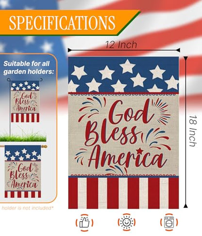 Double Sided Summer Garden Flag - God Bless America House Flags - Seasonal Large Outdoor Yard Flags of Burlap - Patriotic Flag Decorations for Home - Outdoor Decorative Banners for Yard
