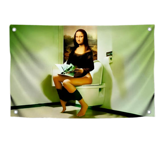 3x5 Feet Tapestry Meme Polyester Flag Mona Lisa Sits On the Toilet with Four Brass Grommets - Meme Flags for Outdoor and Indoor - Durable Women or Man Cave Wall Flag for College Dorm Room Decoration