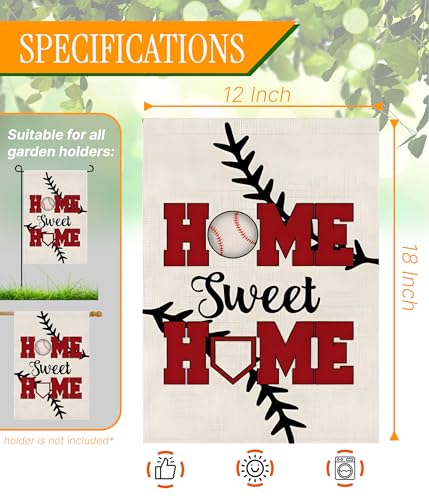 12x18 Inch Double Sided Summer and Spring Garden Flag - Baseball Home Sweet Home House Flag - Seasonal Large Outdoor Yard Flags of Burlap - Bat Ball Sport Flag Burlap Yard Outdoor Decorative
