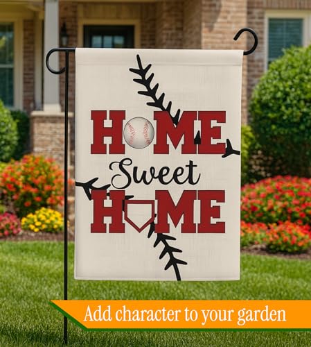 12x18 Inch Double Sided Summer and Spring Garden Flag - Baseball Home Sweet Home House Flag - Seasonal Large Outdoor Yard Flags of Burlap - Bat Ball Sport Flag Burlap Yard Outdoor Decorative