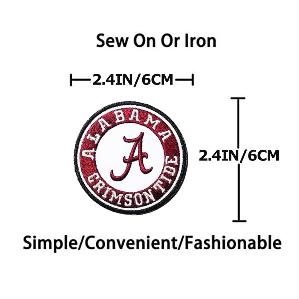 5Pcs Iron On Sew On Patch for Alabama Crimson Tide Embroidered Decoration Patches for Jeans Jacket Clothing Handbag Shoes Caps (2.4'')