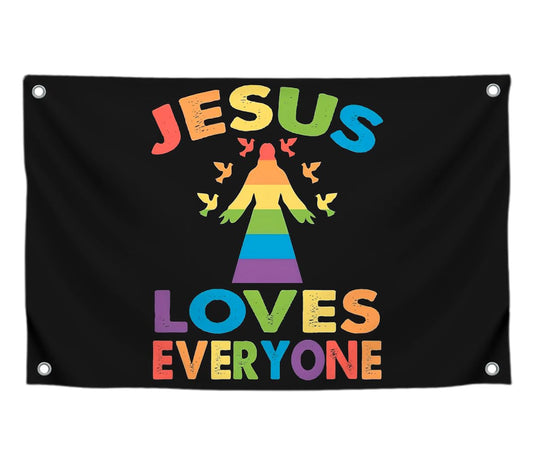 3x5 Feet Multicolor Quoted Polyester Flag "Jesus Lover Everyone" with Four Brass Grommets - Tapestry Banner for Student Bedroom and Man Cave - LGBT Tapestrye Flag for Indoor or Outdoor