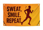 3x5 Feet Cool Flag with Quote Motivational "Sweat Smile Repeat" with Four Brass Grommets - Single Sided Wall Flags Banner for Gym Decor and College Room - Polyester Cool Wall Tapestry for Man Cave
