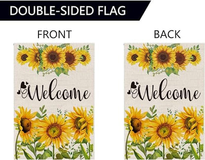 Double Sided Summer Garden Flag - Seasonal Large Outdoor Yard Flags of Burlap - Banner Welcome Summer or Spring - Outside Garden Yard Decorations - Welcome Flower Summer Outdoors Flag