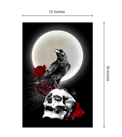 12x18 Inches Skull Triple Moon Flag - Double Sided Rose Galaxy Halloween Crow Wicca Garden - Welcome Party Outdoor Outside Decorations - Picks Home House Garden Yard Gothic Decor