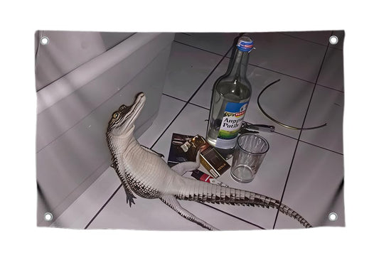 3x5 Feet Funny Flag Picture Crocodile with Four Brass Grommets - Single Sided Funny Flag Tapestry for Bedroom - Poster for College Dorm Boys and Girls - Polyester Meme Banner for Indoor or Outdoor