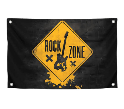 3x5 Feet Black Polyester Flag Rock Zone with Four Brass Grommets - Guitar Suitable for Indoor and Outdoor Decorate - American Music Banner for Garden Party - Flags Man Cave Wall Flag for College Dorm