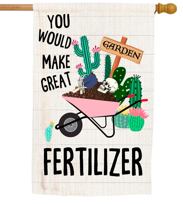 12x18 Iches You Would Make Great Fertilizer Polyester Flag - Double Sided Holiday Outdoor Farmhouse Lawn Decor Skeletons Flags - Dinosaur Skeleton Yard Flag - Fall Outdoor or Indoor Decoration