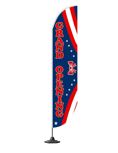 12x2.5 Feet Tall Feather Polyester Flags "Grand Opening" - Outdoor Business Advertising Tall Flag - Single Sided Feathers Banners Opening Themed - Organization Swooper Flag - Flagpole is Not Included
