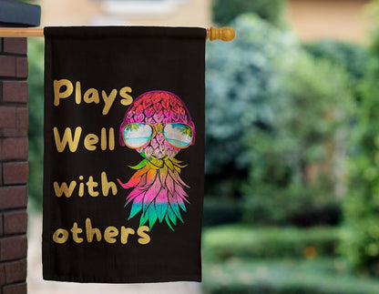 12x18 Inches Plays Well with Others Polyester Flag - Upside Down Pineapple Garden Flag - Double Sided Seasonal Porch Decorations Banner - Funny House for Garden Yard Party Indoor and Outdoor Flags