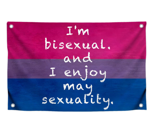 3x5 Feet LGBT Quoted Flag "I'm Bisexual and I Enjoy My Sexuality" with Four Brass Grommets - Tapestry Wall Flags for Decor College Room Guys - Polyester LGBT Banner for Decoration Student Bedroom