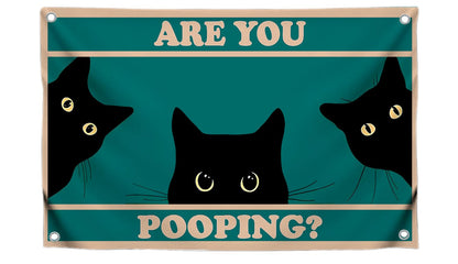 3x5 Feet Black Cats Funny Single Sided Flag "Are You Pooping" with Four Brass Grommets - Funny Black Cat Meme Wall Decorations for Badroom - Polyester Cool Ridiculous Cats Outdoor or Indoor Flag