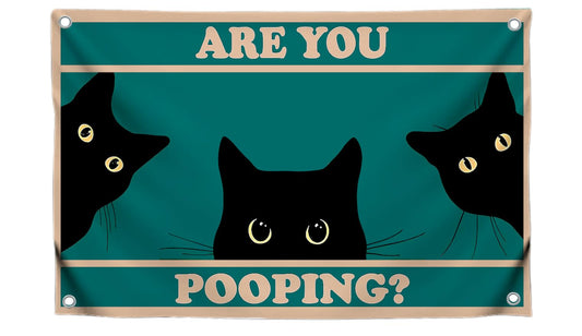 3x5 Feet Black Cats Funny Single Sided Flag "Are You Pooping" with Four Brass Grommets - Funny Black Cat Meme Wall Decorations for Badroom - Polyester Cool Ridiculous Cats Outdoor or Indoor Flag