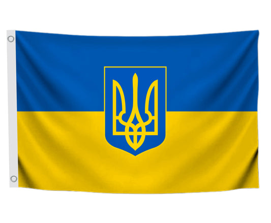 3x5 Feet Ukrainian Coat of Arms Single Sided Flag with Two Brass Grommets - Polyester Country Flag for Indoor or Outdoor - Ukraine Flags for House Yard Garden - Banners Man Cave Wall Decoration