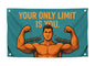 3x5 Feet Motivational Gym Flag with Quote "Your Only Limit Is You" with 4 Brass Grommets - Single Sided Cool Flags Image of Muscular Man Poster for Home Decor - Gym Wall Tapestry for Outdoor or Indoor