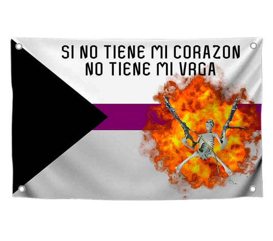 3x5 Feet Quoted Flag with Skeleton on Fire "Si No Tiene Mi Corazon No Tiene Mi Vrga" with Four Brass Grommets - Spanish Qoute Banner for Wall Decoration - Meme Polyester Flags for Outdoor or Indoor