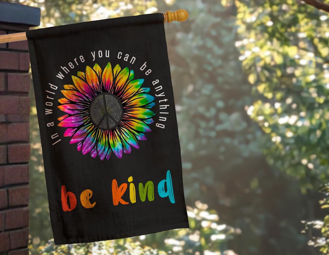 12x18 Inches In A World Where You Can Be Anything Be Kind Garden Polyester Flag - Double Sided Peace Outdoor Floral Mini Yard Flag - House Flags Farmhouse Sign For Home Garden Yard Decoration