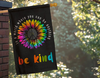 12x18 Inches In A World Where You Can Be Anything Be Kind Garden Polyester Flag - Double Sided Peace Outdoor Floral Mini Yard Flag - House Flags Farmhouse Sign For Home Garden Yard Decoration