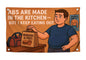 3x5 Feet Motivational Polyester Flag with Quote "ABS Are Made In The Kitchen - But I Keep Eating Out" with Four Brass Grommets - Inspirational Stay with Cool Motivation - Funny Wall Decor for Gym