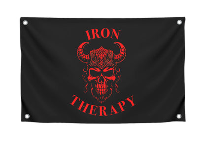 3x5 Feet Large Wall Flag With Quote "Iron Therapy" with Four Brass Grommets - Skull Gym Tapestry or Home Gym Decor - Inspirational Home Leadership Quotes - Wall Flag for Indoor and Outdoor