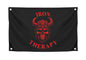 3x5 Feet Large Wall Flag With Quote "Iron Therapy" with Four Brass Grommets - Skull Gym Tapestry or Home Gym Decor - Inspirational Home Leadership Quotes - Wall Flag for Indoor and Outdoor