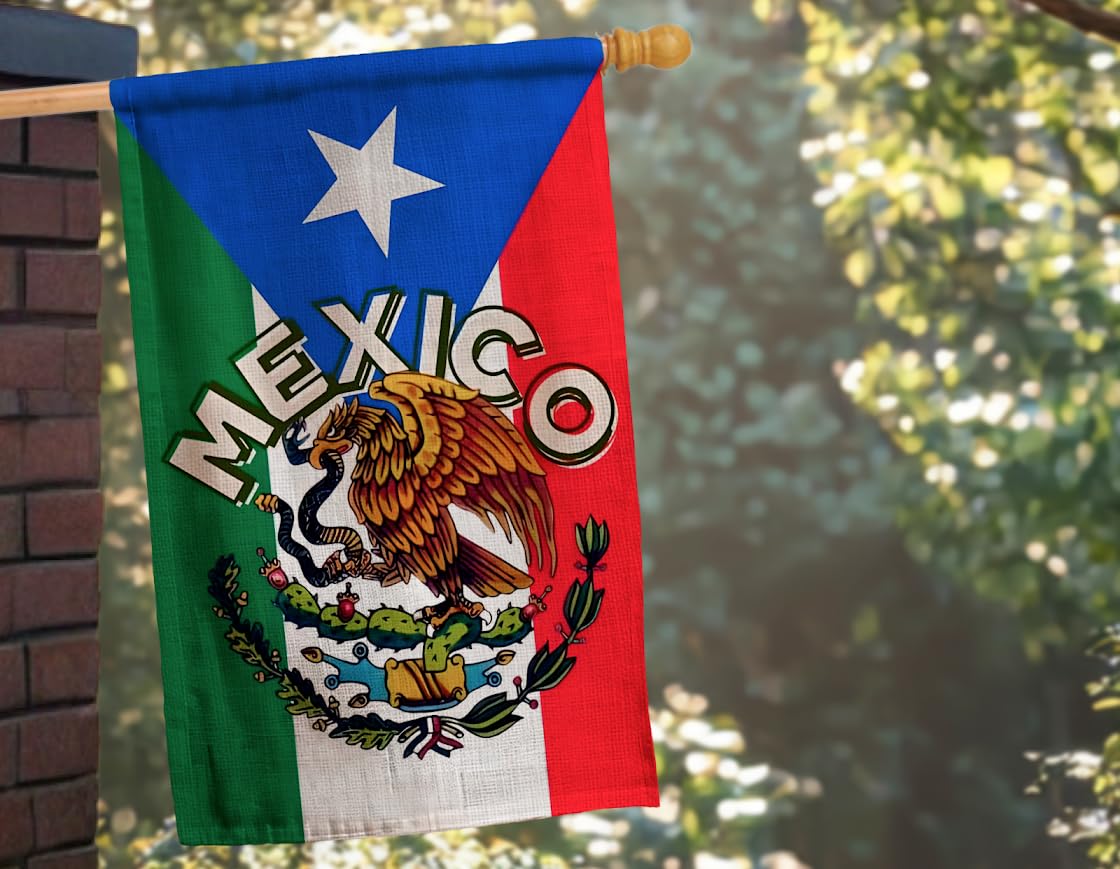 12x18 Inches Mexirican Puerto Rico Polyester Flag - Farmhouse Decorations Mailbox Decor Welcome Double Sided Flags - MX Mexicans Patriotic Eagle Flags - Mexico National Country Flags