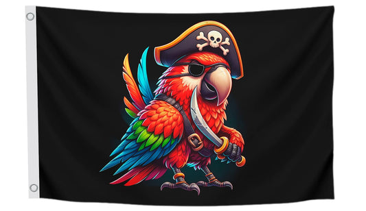 3x5 Ft Pirate Parrot Polyester Flag with 2 Grommets - Garden Yard Porch Patio Banner for Decor - Pirate Parrot Single Sided Flag or Black Boat Flags or Banners Man Cave Parrot - Outside Pirate Banner