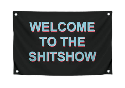 Man Cave Tapestries Funny Gamer Polyester Banner - Welcome To The Shitshow - Party Flags Single Sided College Dorm Rooms Decor - 3x5 Ft Flag with 4
