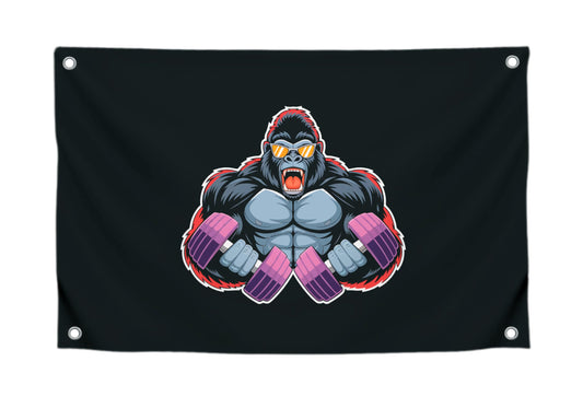 3x5 Feet Angry Gorilla Home Gym Decor Polyester Single Sided Flags with 4 Brass Grommets - Decor Fitness Workout Flag For Room - Fitness Motivational Workout Tapestry Flag for Outdoor and Indoor