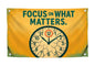 3x5 Ft Wall Flag Motivational with Image Clock Quote "Focus on What Matters" with 4 Brass Grommets - Single Sided Polyester Tapestry for College - Inspirational Banner for Office Gym or Home Decor