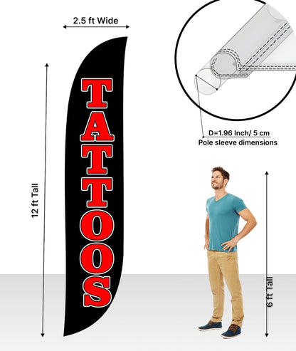 12x2.5 Feet Tall Feather Flags "Tattoos" - Advertising Flags for Outdoor Business and Events Promotion - Swooper Flag Only - Tattoos Polyester Flag