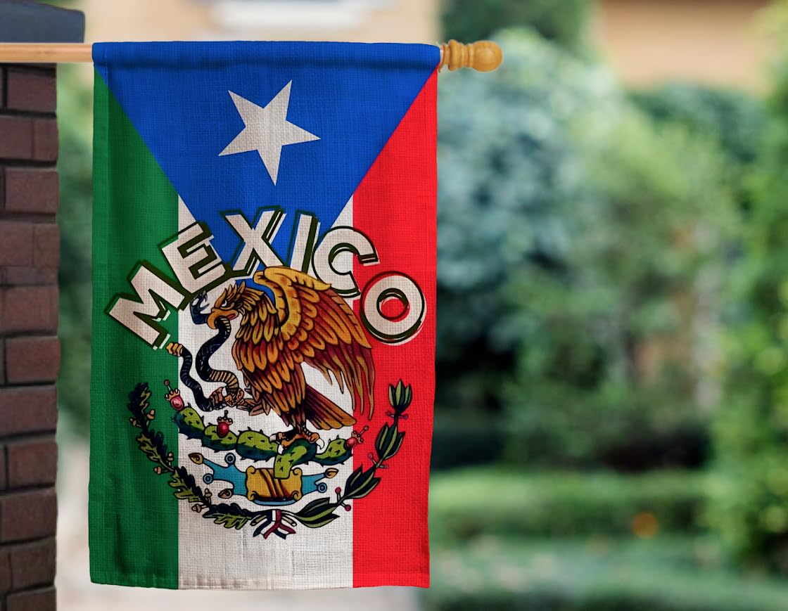 12x18 Inches Mexirican Puerto Rico Polyester Flag - Farmhouse Decorations Mailbox Decor Welcome Double Sided Flags - MX Mexicans Patriotic Eagle Flags - Mexico National Country Flags